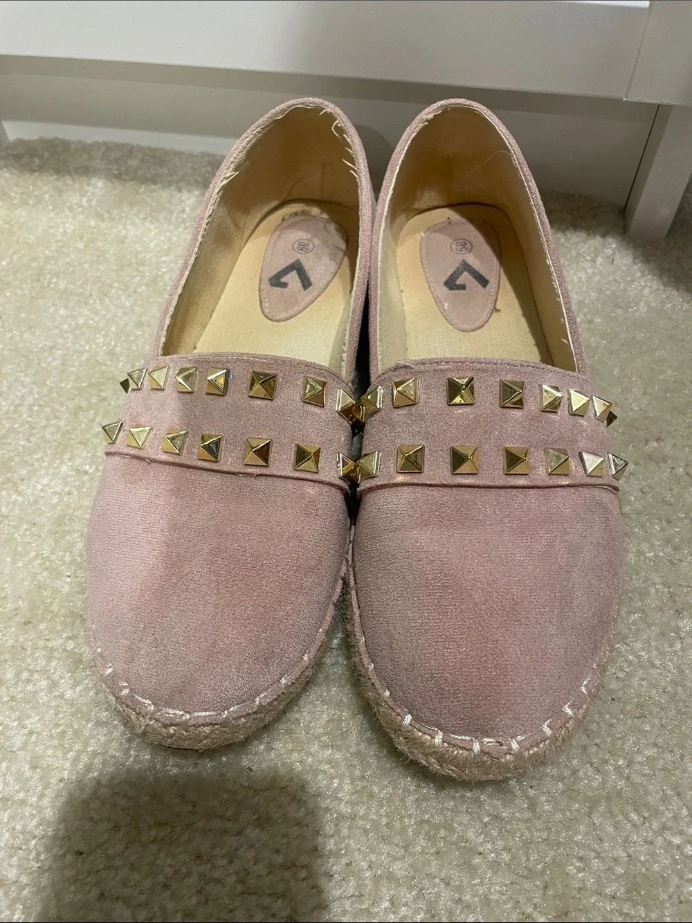 Studded Pink Suede Espadrille Flats - Unbranded